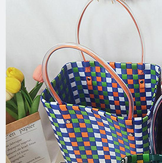 Children's Rainbow Plaid Woven Handbag - DIY Summer Bag for Vegetables & Fruits