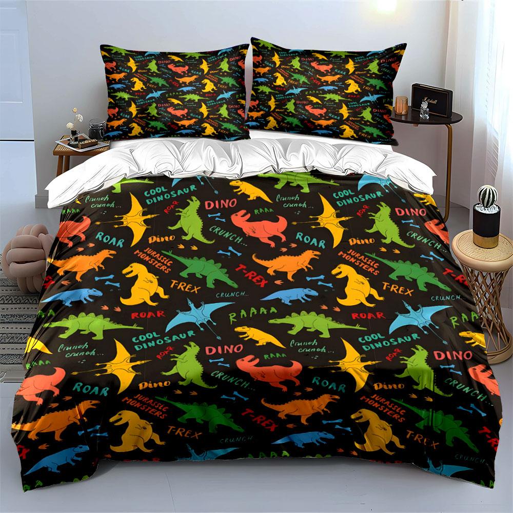 Colorful Dinosaur Pattern Bedding Duvet Cover Set (1*Duvet Cover 2*Pillowcases, Without Duvet Insert)