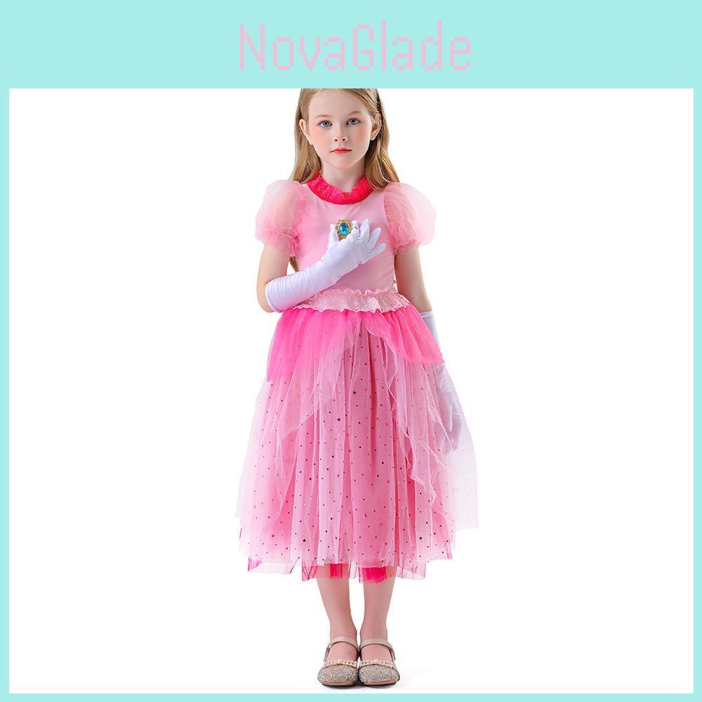 Super Mario Bros Kids Princess Peach Cosplay Costume For Halloween And Stage Performances