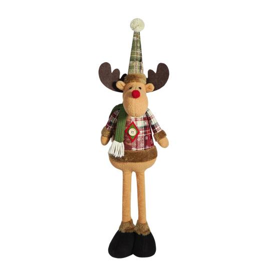 Christmas Plush Toy with Retractable Legs Handmade Reindeer Snowman Santa Claus Plush Doll Xmas Holiday Party Decoration Ornament