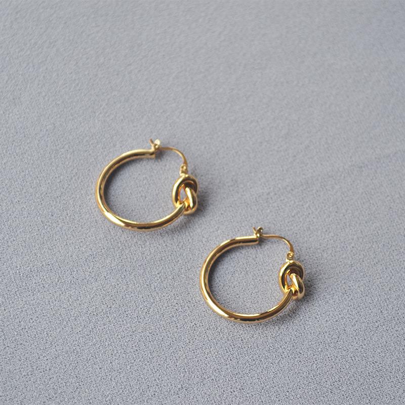 Celi Minimalist French Handmade Gold-Plated Brass Knotted Hoop Earrings for Women