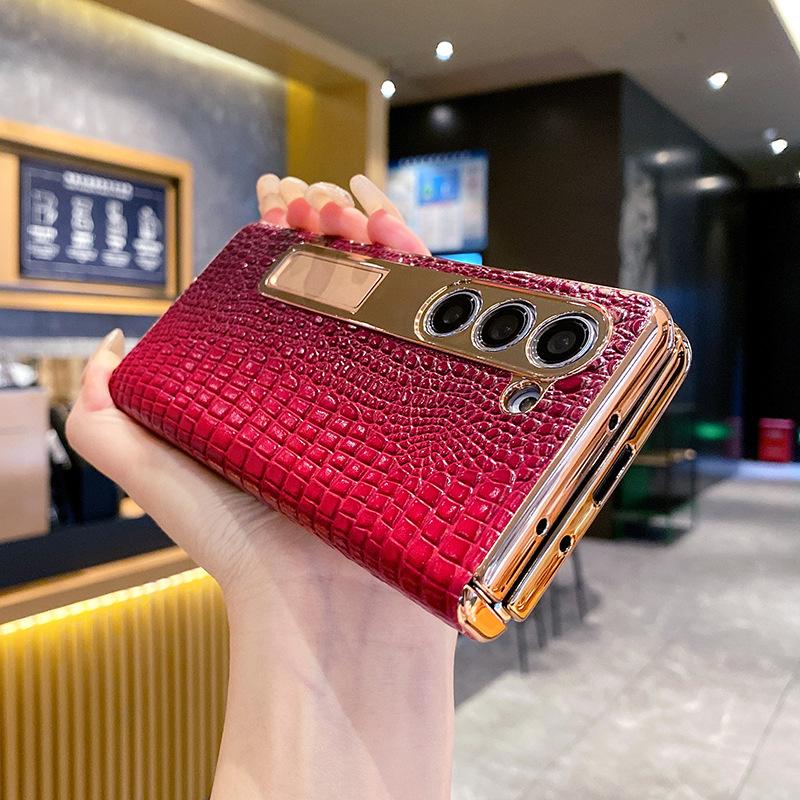 For Z Fold7/ 6 /5/4/3 Sports PC Phone Case with Lizard Pattern Hinge Shockproof Design