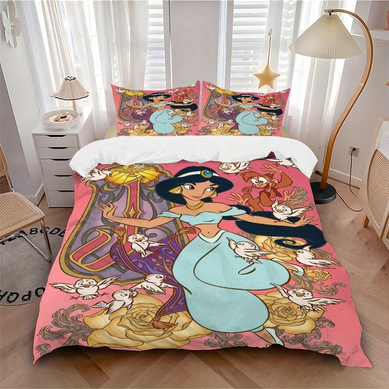 3pcs Princess Jasmine Quilt Set - Soft and Comfortable Bedroom, Guest Room and Dorm Decor Bedding Set 1 Quilt Cover + 2 Pillowcases.Q085