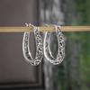 Silver-Plated Hand-Carved Pattern Circle Dangle Earrings for Women Retro Exaggerated Hypoallergenic Earrings Fashion Jewelry