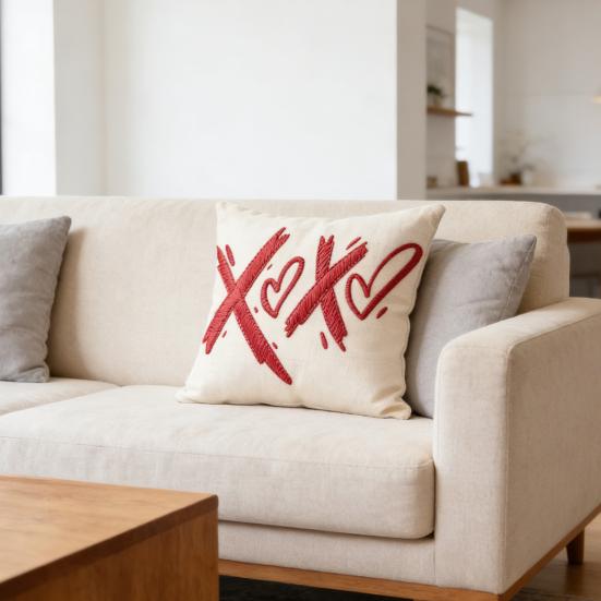 Valentine's Day Pillow Cover 18" Faux Fur Love x 18" Soft Plush Heart Pillowcase Embroidery Throw