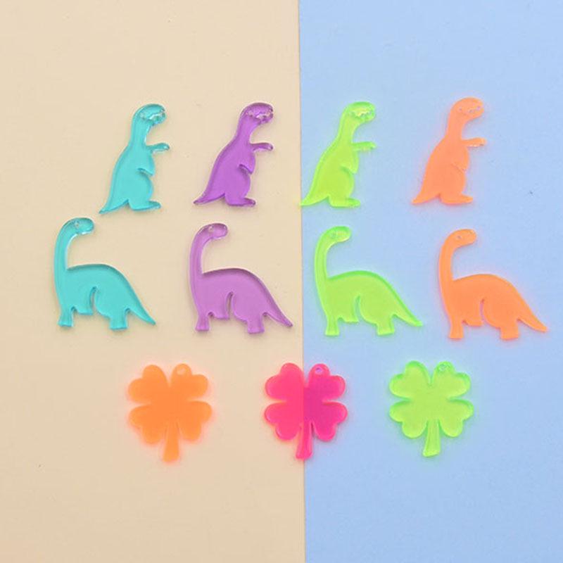 Colorful Cartoon Dinosaur and Four-Leaf Clover Acrylic Earrings Charms
