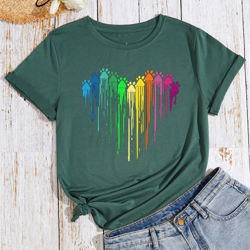 Summer Women's Printed Color Heart-shaped Loose Cotton Plus Size Round Neck Short Sleeved T-Shirts Women’s