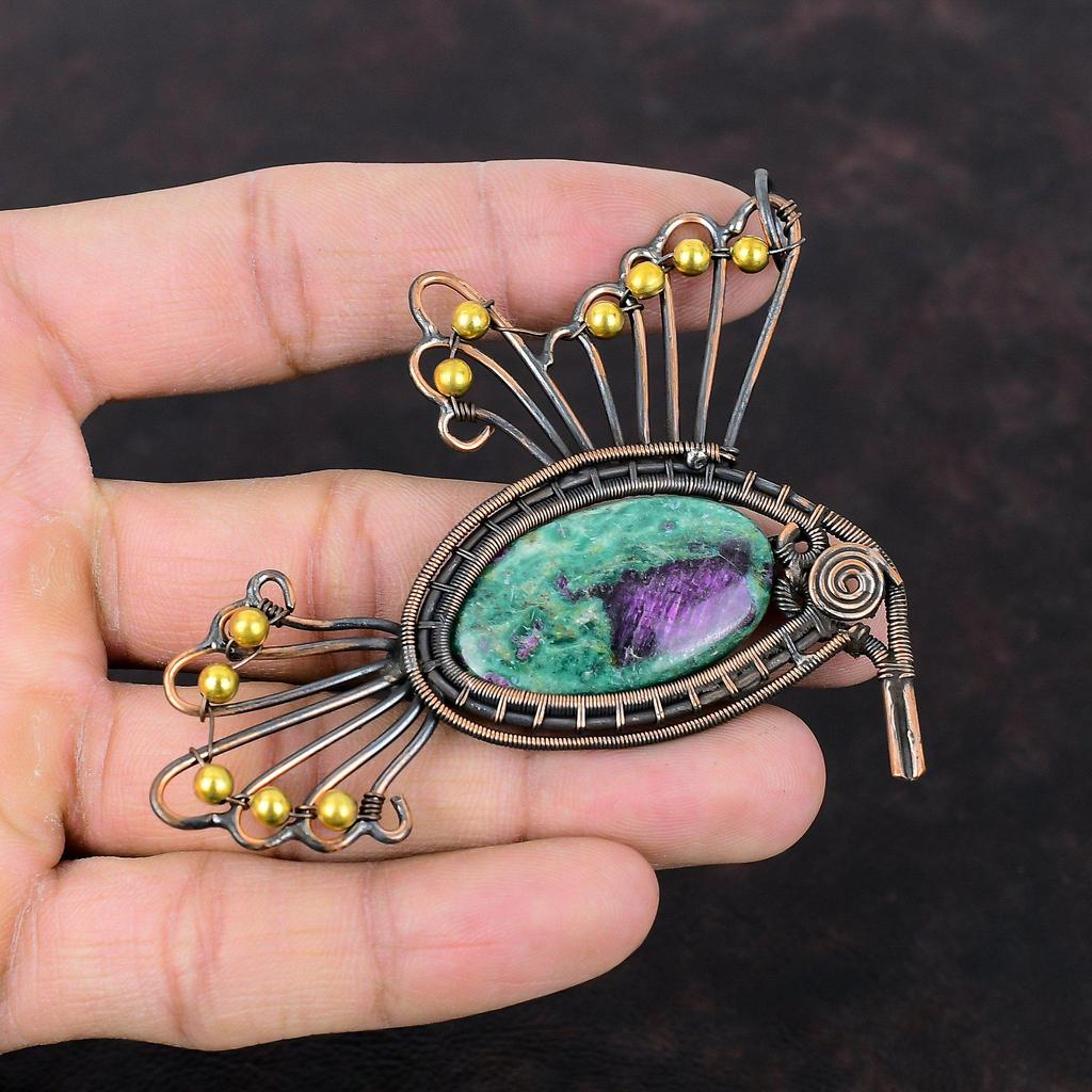 Ruby Fuchsite Pendant Copper Wire Wrapped Pendant Original Gemstone Jewelry Handmade Pendant Wonderful Bird Pendants Copper Jewelry For Gift