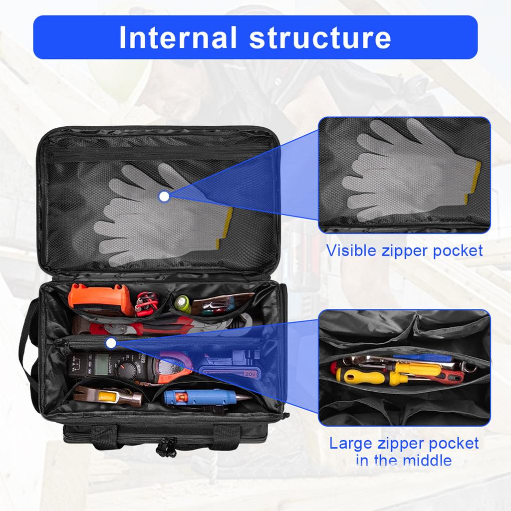 Tool Bag for Men Nonslip Thick Padded Base Multifunctional Work Bag for Mechanics Craftsmen Electricians Carpenters