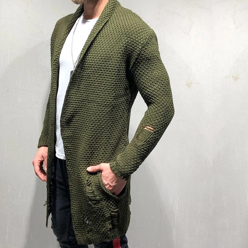 Autumn-Winter Men's Mid-length Loose Knit Cardigan - European & American Muscular Style Sweater