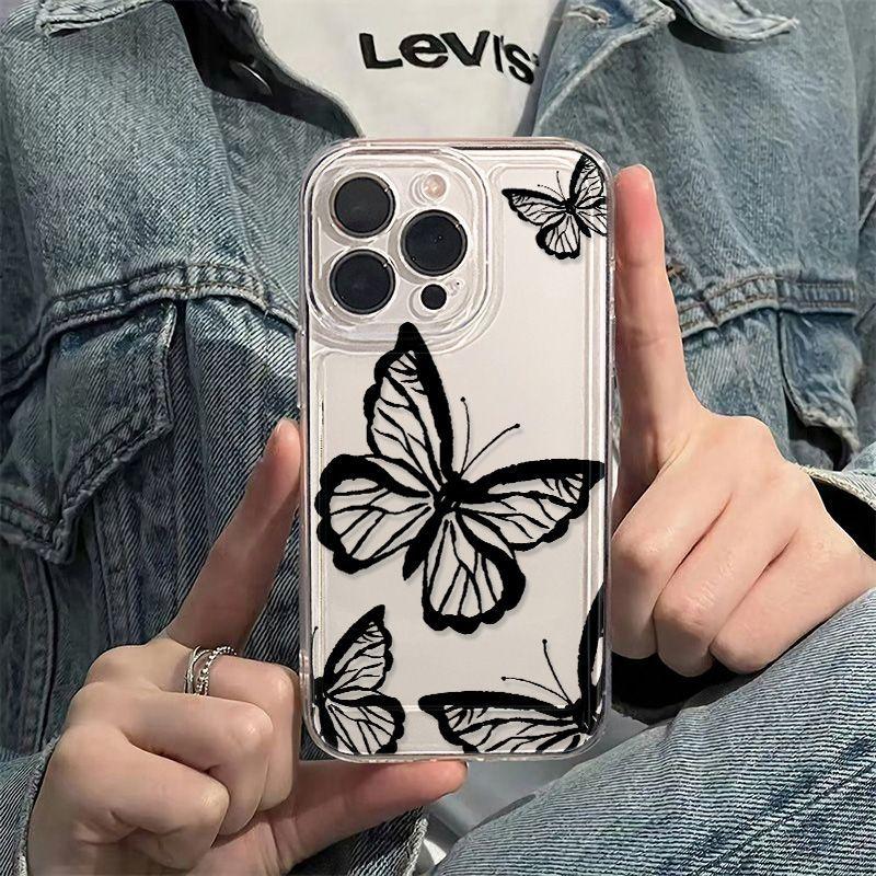 Black line butterfly for iPhone17promax Apple 16 mobile phone case 14/13 fine hole 15 anti-drop