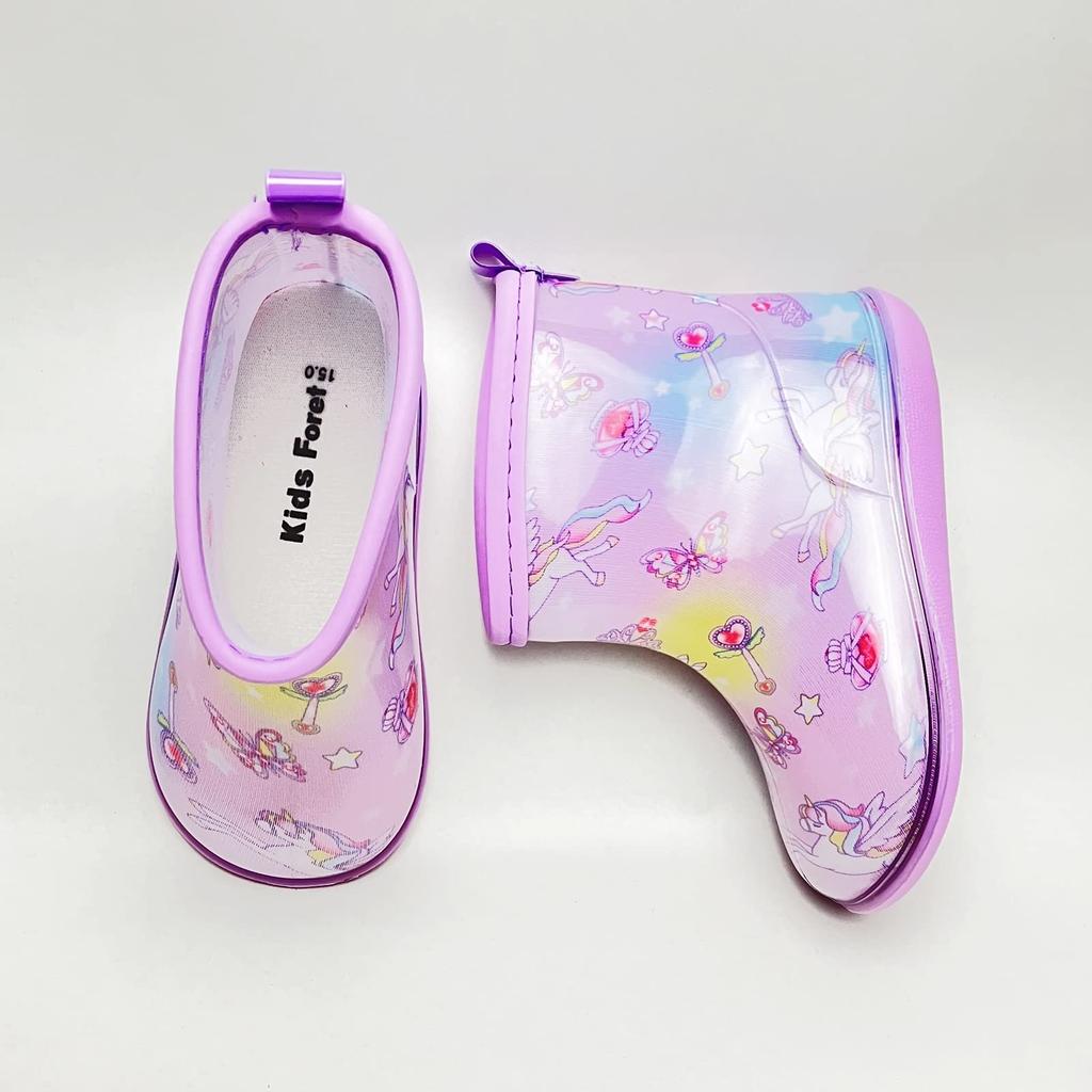 Kids Foret Rain Boots, Kids' and Baby Girls' Lightweight Rain Boots, Unicorn, Cherry, and Strawberry Designs (KF81820, Size RA, 16cm)