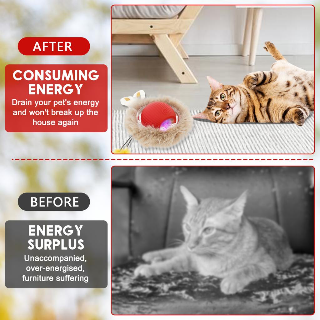 Electric Cat Ball Silicone Interactive Pet Toy Multiple Modes Smart Rolling Cat Ball With Cord Rechargeable Auto Moving Pet Ball