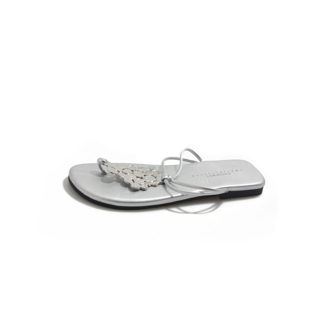 Sequined toe cool slippers women's 2025 new summer wear clip-on flip-flops flat sandals