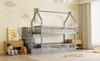 90x200 Children's Bunk Bed Solid Wood Bed with Roof, Safety Stairs and Storage Drawers, Storage Children's Bed Single Bed Gray