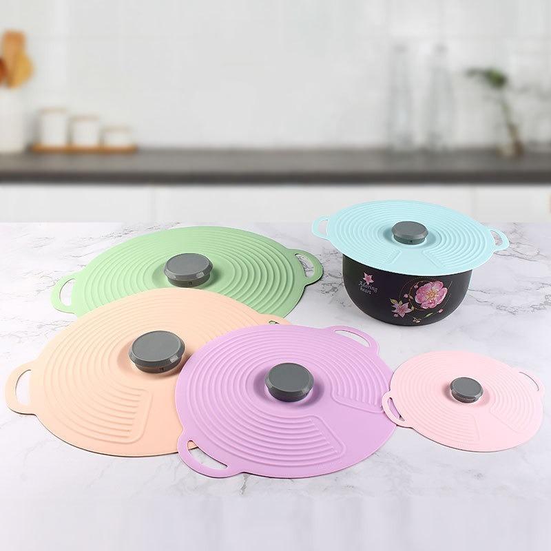 Silicone Lids for Pots and Pans Microwave Food Storage Cover Reusable Suction Food-Grade Lids for Cups Bowls Plates Multicolor