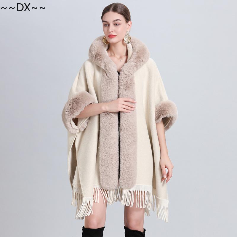 Новая накидка-шаль спицами из снежинок и флиса с толстым меховым воротником. One size — фото 26