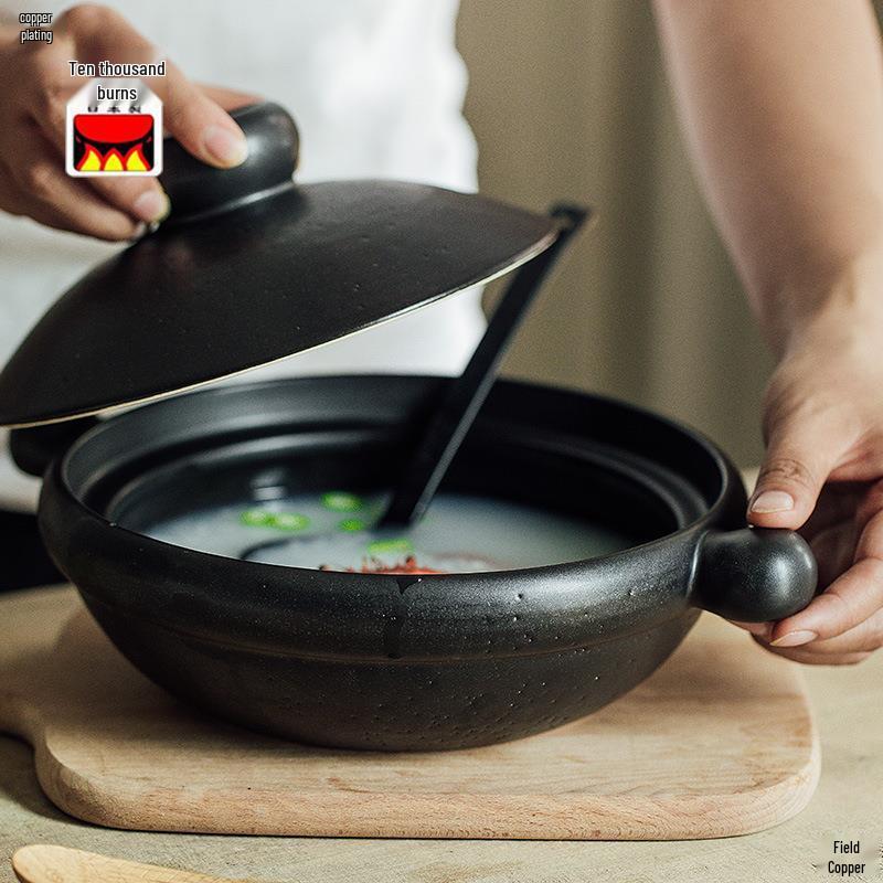 Black/White Maru Heat-Resistant Japanese Banko Ware Clay Soup Pot White Small Pot