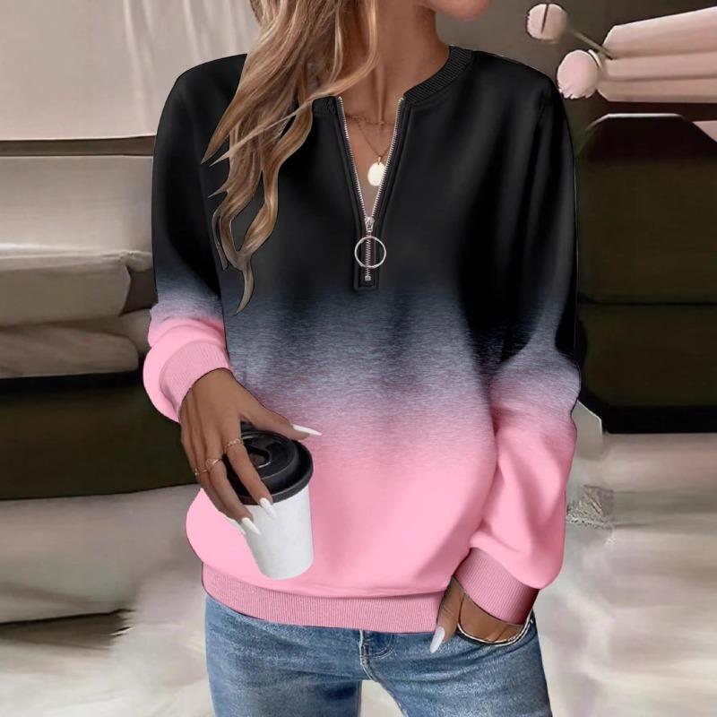 Women's Sweatshirt Casual Half Zip Collar T-Shirt O-Neck Long Sleeve Pullover 3D Print Tops