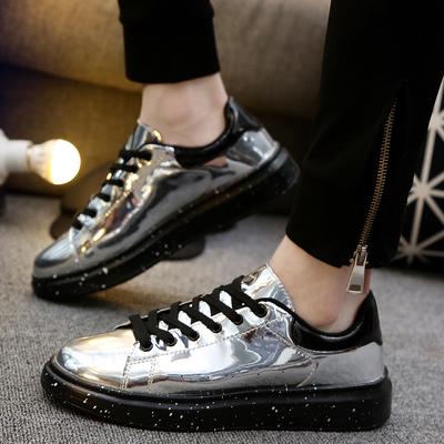 Móda Móda Stříbrná Pánské Zrcadlové Boty Punk Neformální boty Muži Lehká kůže Ploché tenisky Streetwear Tenisky Muži Rock Hip Hop Boty