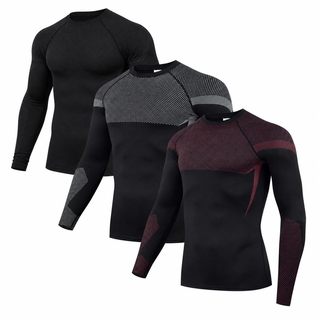 Men's Long Sleeve Compression T-Shirt Quick Dry Wicking Breathable Athletic Top for Running Gym Workout