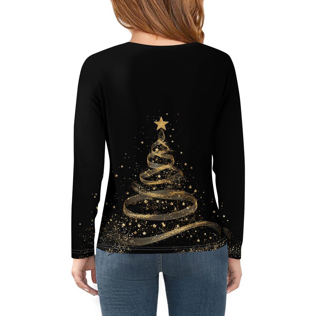 Christmas Day Girls Long Sleeve T Shirts Kids Fall Tops Crewneck Printed Basic Tees