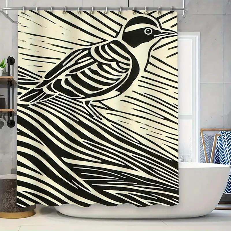

Art Duck Shower Curtain-Monochrome Line Art Design, Simple Contour, Waterproof Modern Bathroom Decoration W60H190(CM)-1 Pcs