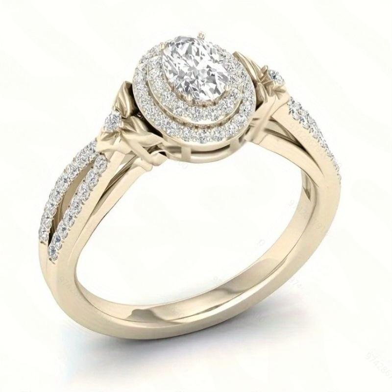 1-piece Luxurious Sparkling Zircon Inlaid Women's Ring, Bridal Engagement Jewelry, Holiday Banquet Accessories, Gifts