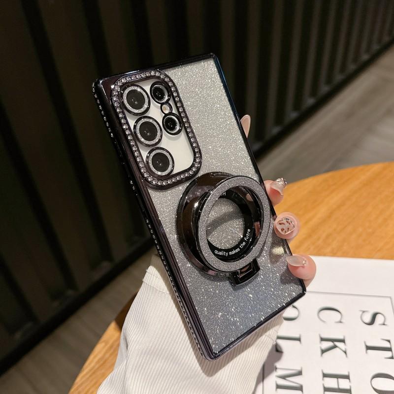 Luxury Magnetic Plating Stand Shockproof  Case For Samsung Galaxy S25 S24 S23 S22 Ultra Plus S24 FE Glitter Diamond BacK Cover