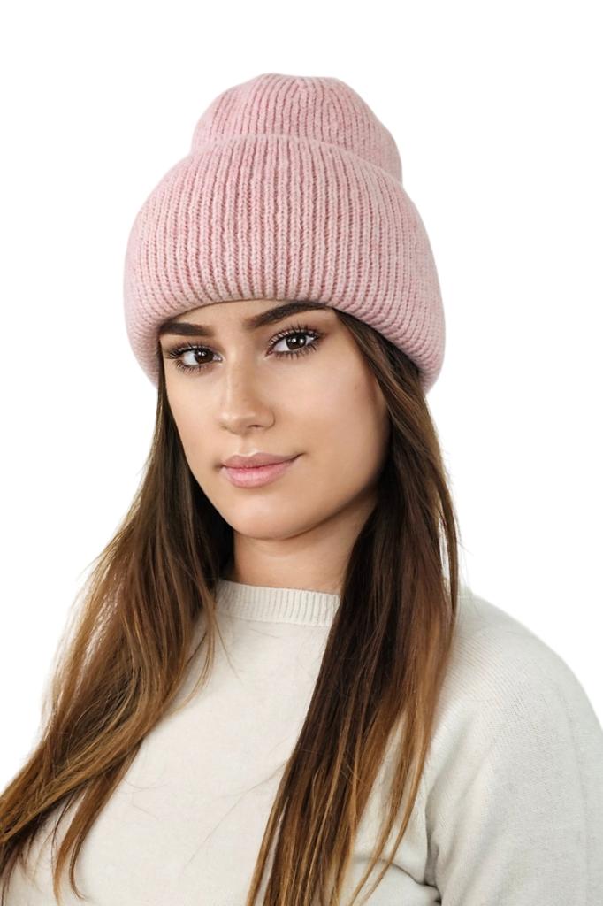 Alma Winter Fluffy Ribbed Hat, Dark Pink