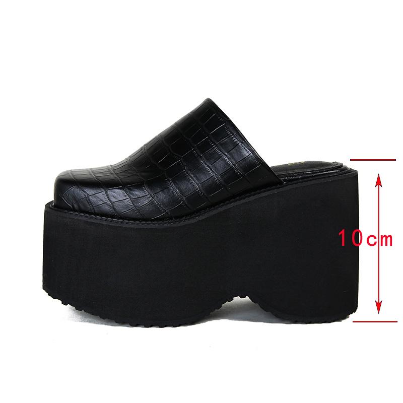 Nové Populární Dámské Pantofle pro Ženy s Velkou Nohou Noste Pantofle Velikosti 34-43 Letní 10cm Dámské Pantofle na Podpatku s Tlustou Podrážkou