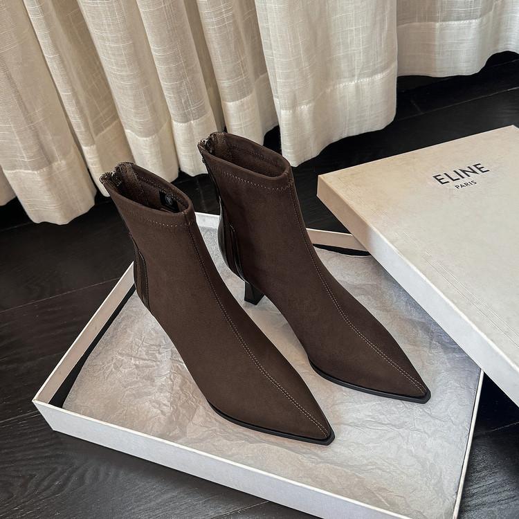 Qiaoyu temperament pointed short boots women's 2025 autumn and winter new small thin heel 7cm elastic boots high heel thin boots
