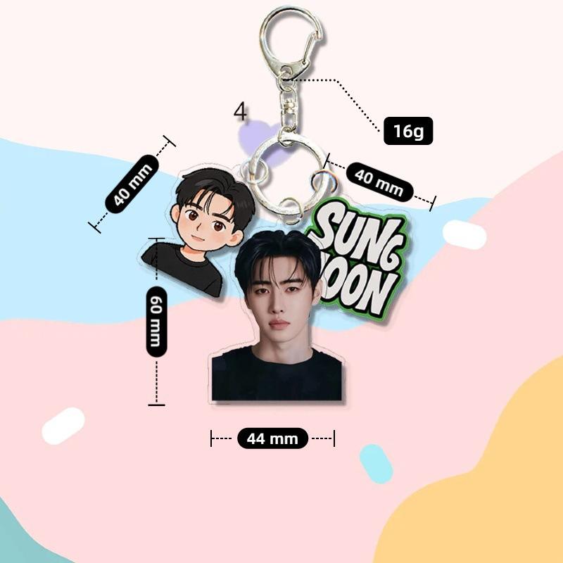 1pc ENHYPEN Keychain with Name Tag, Jungwon Jay Jake Sunghoon Sunoo Ni-ki Cute Figure & Real Photo 3-in-1 Triple Pendant Keyring, Engene Fans Gift