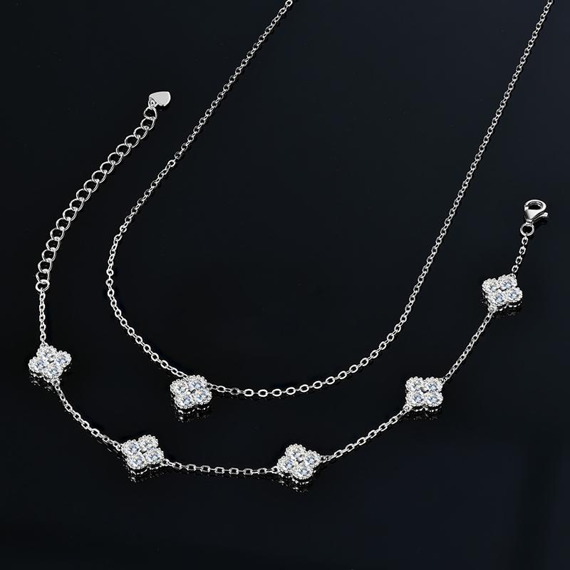 IOGOU 3 In 1 Clover Flower Jewelry Sets for Women 925 Silver 3mm D Moissanite Pendant Necklace Bracelet Stud Earrings Sets Charm