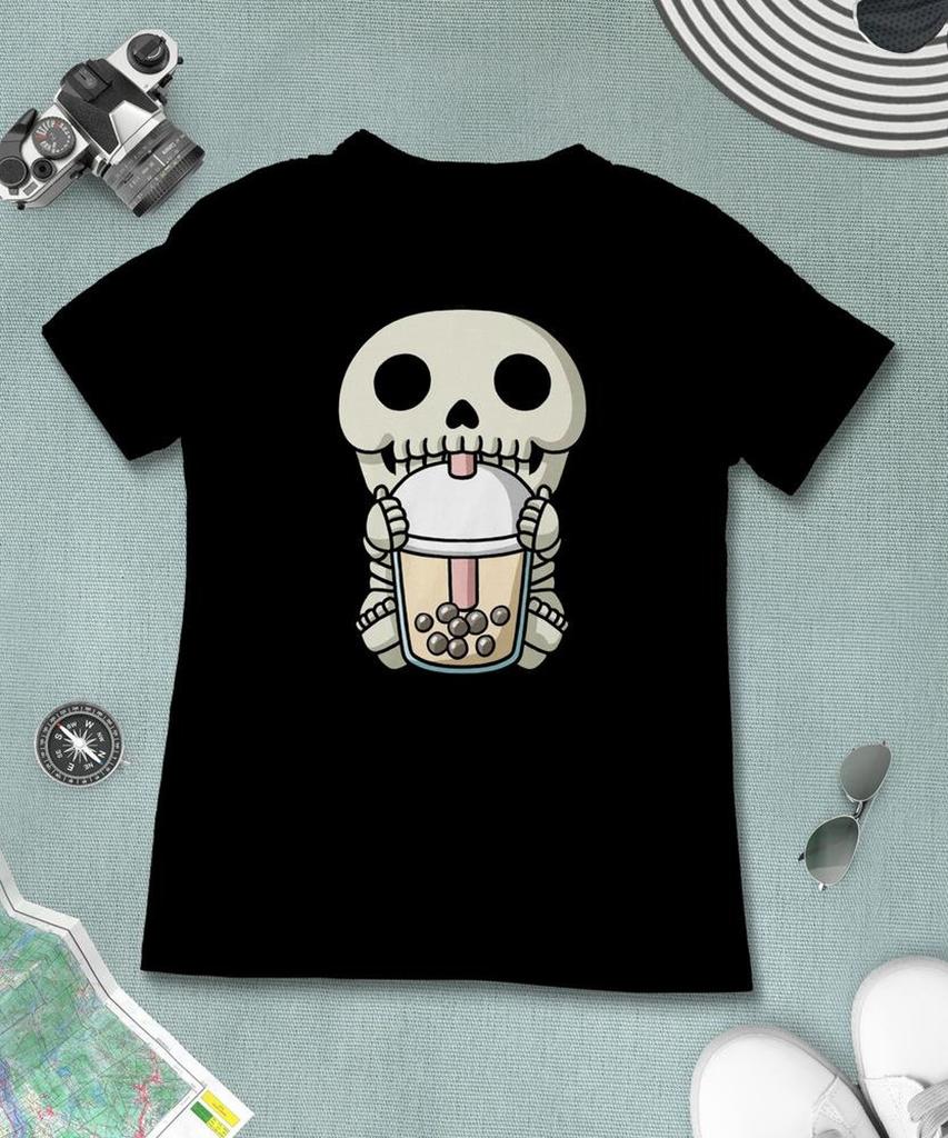 Boba Milk Tea Halloween Skeleton T-Shirt, Funny Boba Milk Tea Shirt, Bubble Tea T-Shirt, Kawaii Japanese Anime Gift