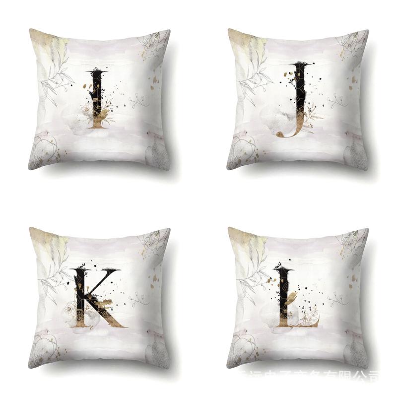 Polyester Pillow Case Car Ink and Ancient Style Home 26 English Letters Printed Sofa Pillow Case