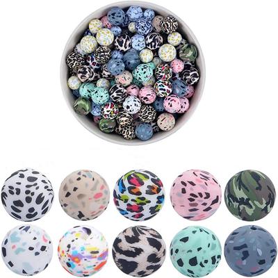 Lose Perlen aus Silikon, buntes Leopardenmuster, DIY-Halskette, Armband, Perlen, gemischte Farben zum Basteln
