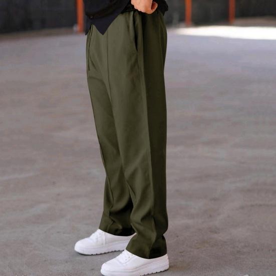 Men Suit Pants Drawstring Wide Leg Solid Color Straight Wide Leg Loose Drawstring Elastic Waist Daily Wear Formal Business Sport Trousers