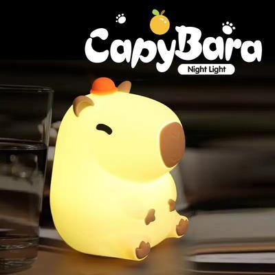 Luz noturna de silicone fofa Capivara para crianças, presente, luz noturna recarregável por USB, toque de animal, lâmpada de cabeceira, decoração