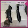 Women's Chunky Heel Pointed Toe Ankle Boots - Slimming Soft Leather for Spring/Autumn Fashion
