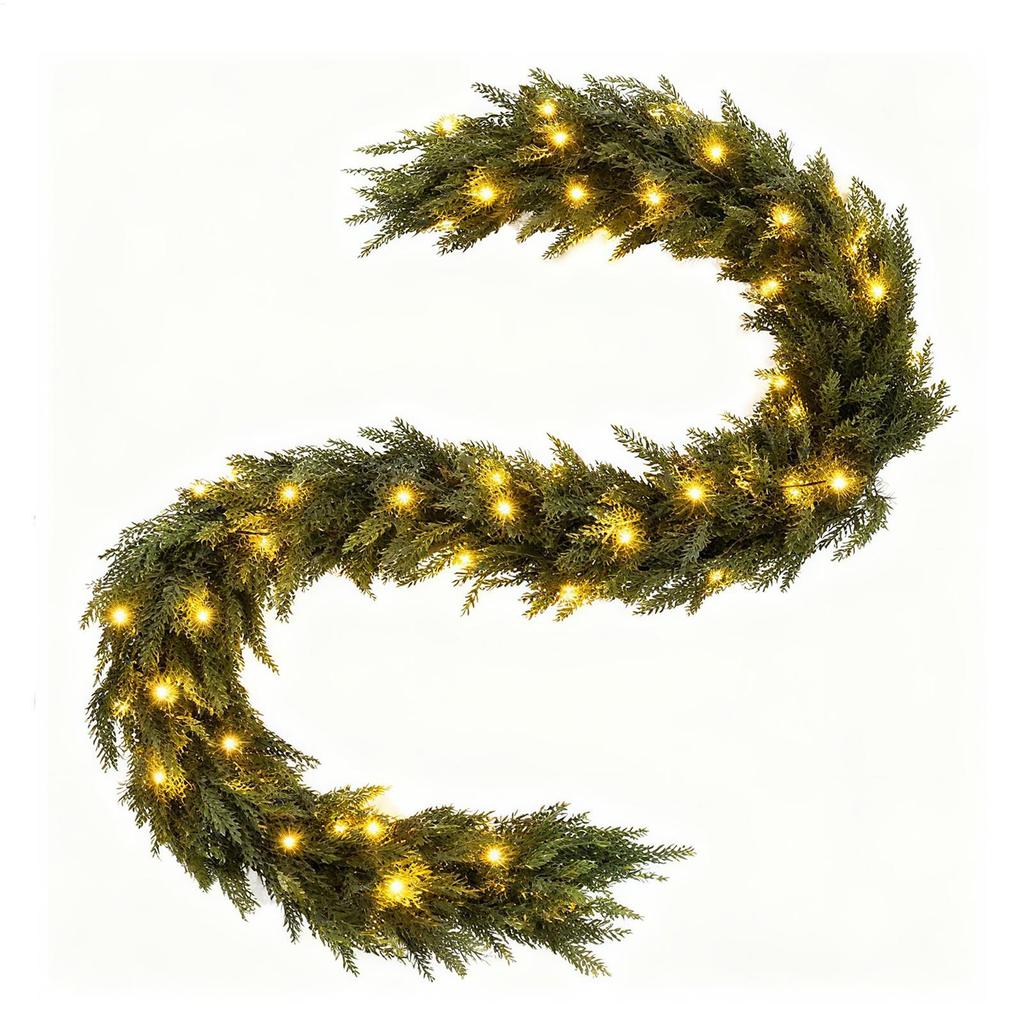 Christmas Garland for Mantle Home Decor with 90 LED Lights 6 Ft Christmas Bendable Garland Decorations for Indoor Outdoor Living