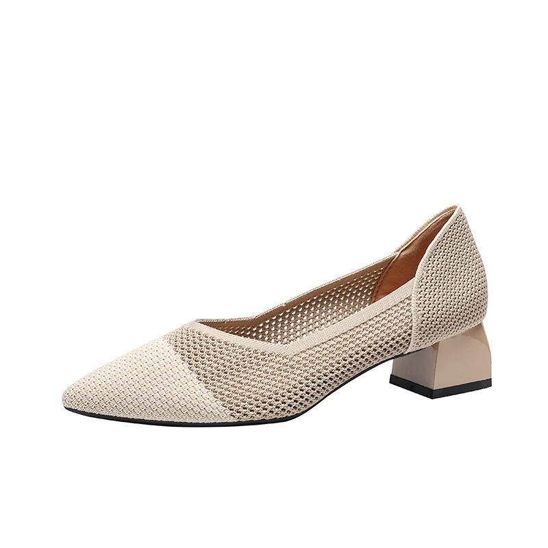 

Fashion pointed toe fly weaving pumps women chunky heel hollow out tacones de mujer leopard med-high heels summer party shoes woman pump 37