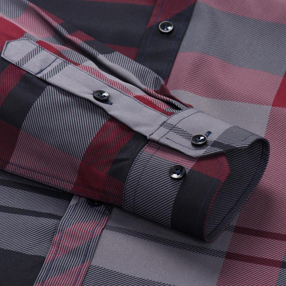 Men's Business Casual Hot Stamping Striped Print Dress Shirt, Slightly Stretch Unique Buttoned Collar Long Sleeve Pocket Shirts