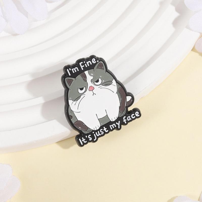 Broche Épingle Visage de Chat de Dessin Animé Avec Design Hilare « Ça Va, C'est Juste Mon Visage » Épingle Émaillée Pour Accessoire de Mode Cadeau