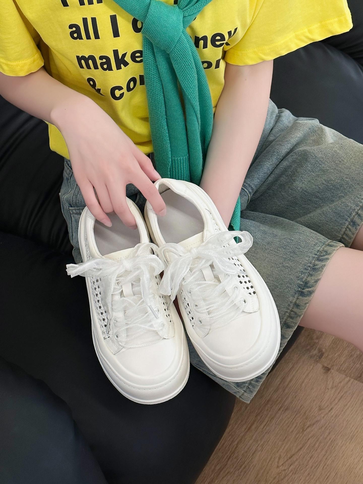 

thick-soled little white shoes women s new summer thin woven mesh breathable casual shoes versatile sports board shoes 35 бежевый