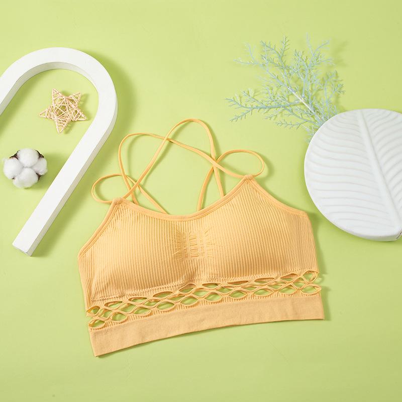 

Ten-Color Criss-Cross Back Seamless Padded Bandeau Sports Bra for Women One Size бежевый