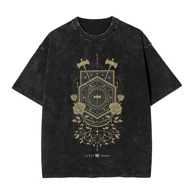 Sleep Emergence Tokens Band gewaschenes T-Shirt für Herren, Streetstyle, lässige T-Shirts mit Rundhalsausschnitt, Muster