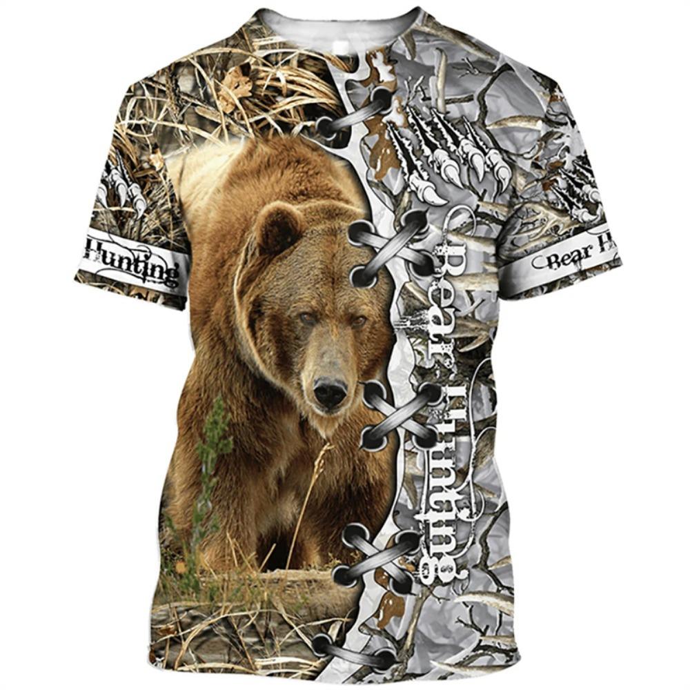 Outdoor Hunting 3D Printed T Shirt For Men Animal  Bear Graphic T-Shirt Casual Streetwear Ropa Hombre Oversized O-Neck Tee Tops