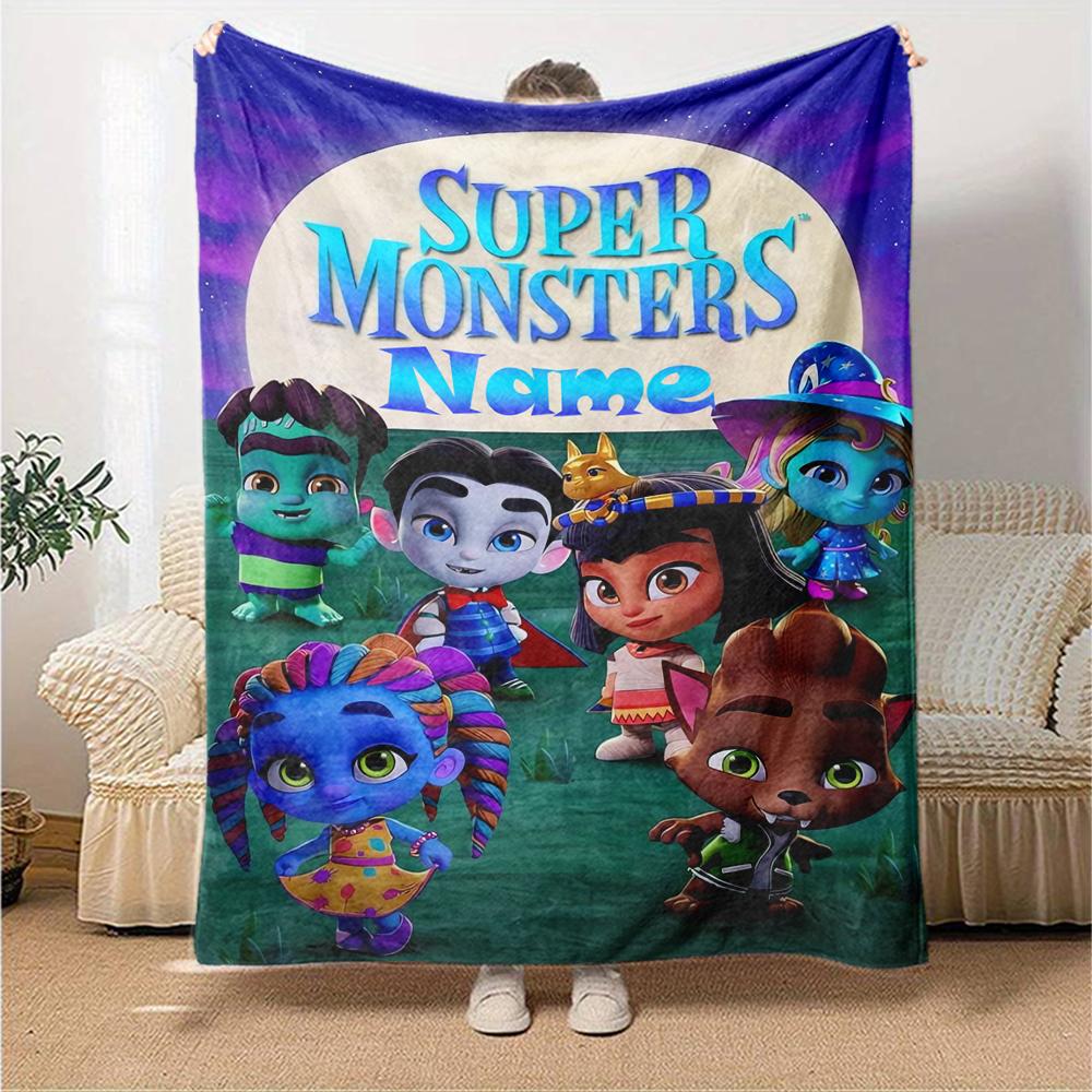 Custom Name Super Monsters Theme Printed Blanket - Perfect for Couch, Bed, Travel & Outdoor Use | Machine Washable, Cozy & Durable.