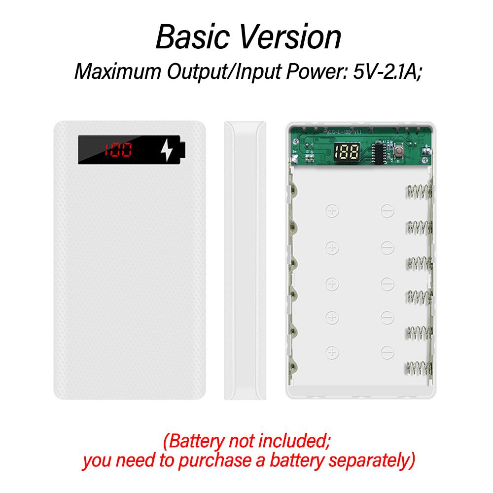 6 Cell 18650 Solder-Free Power Bank Kit Mobile Power Battery Case With LED Digital Power Display Buckle Design Without Battery